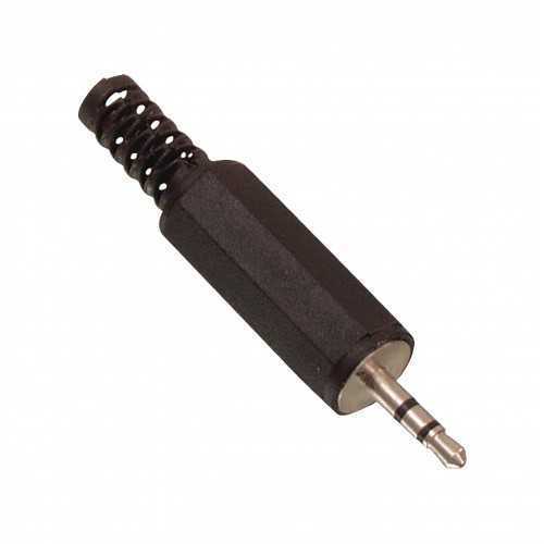 Conector mufa jack stereo 2.5 mm tata platic negru cu protector cablu VALUELINE