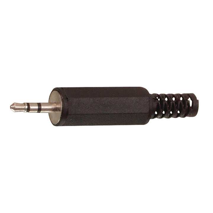 Conector mufa jack stereo 2.5 mm tata platic negru cu protector cablu VALUELINE