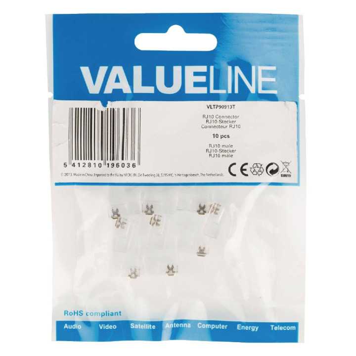 Conector RJ10 tata transparent tip pentru receptor telefon set 10buc VALUELINE