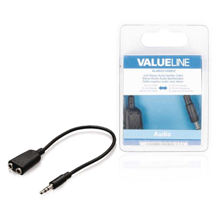 Splitter adaptor Jack 3.5 mm tata la 2x 3.5 mm mama 0.2m VALUELINE
