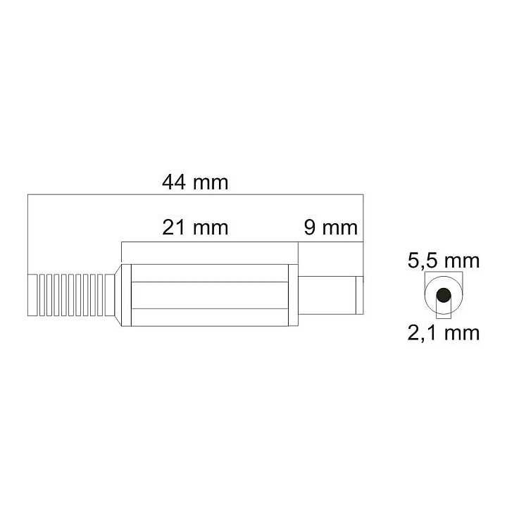 Mufa DC 2.1x5.5mm tata pe fir cu protector de cablu