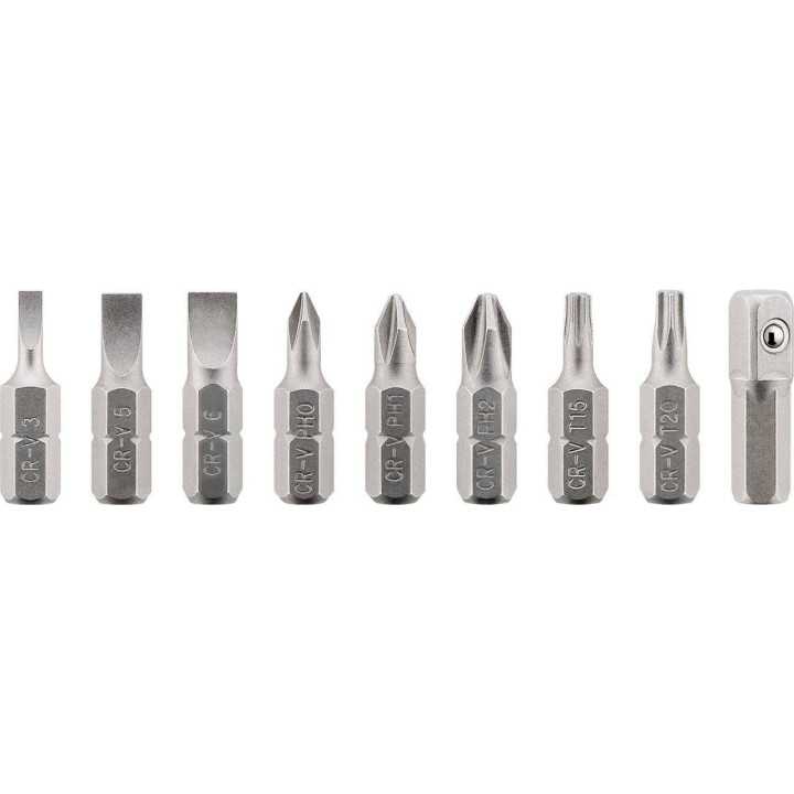Set surubelnita cu clichet 8biti CrV si 5 tubulare 3x Phillips PH0 PH1 PH2 3x Capete plane 3mm 5mm 6mm 2x Torx T15 T20 1x adapto