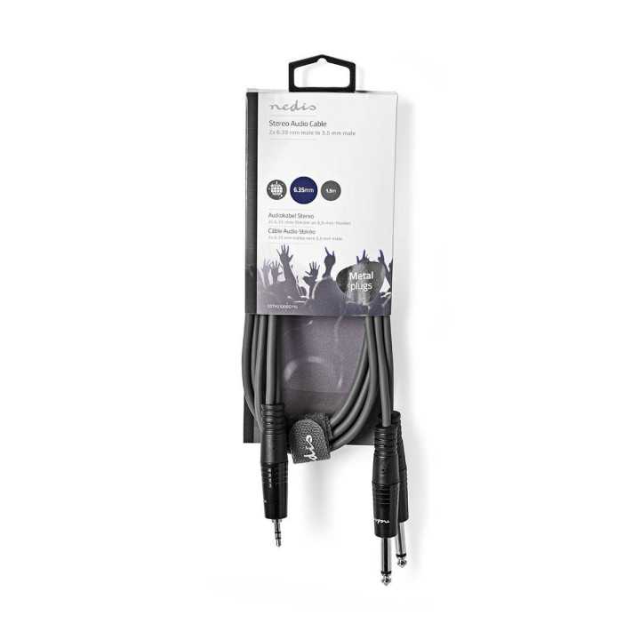 Cablu audio Stereo Jack 2x 6.35 mm tata mono - 3.5 mm tata Stereo 1.5m gri Nedis
