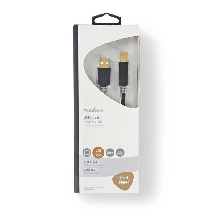 Cablu USB 2.0 A tata - USB-B tata imprimanta 3m antracit Nedis