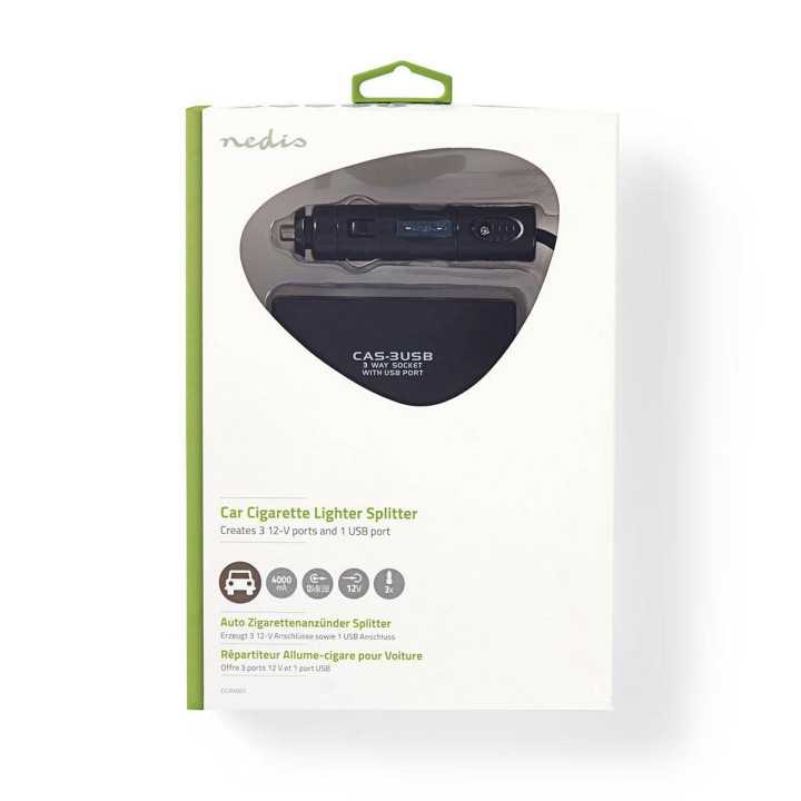 Multiplicator bricheta auto cu 3 iesiri 12V 4A +USB Nedis