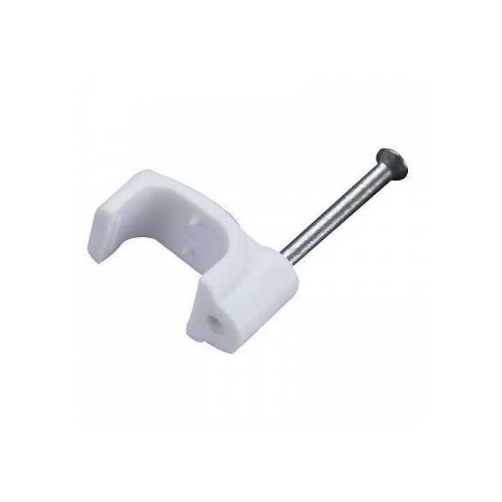 Cleme clips fixare cablu patrat plastic cu cui 6mm alb 100buc Well