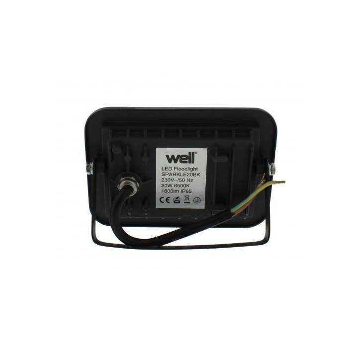 Proiector LED 20W 1600lm IP65 6500K alb rece carcasa aluminiu negru Well