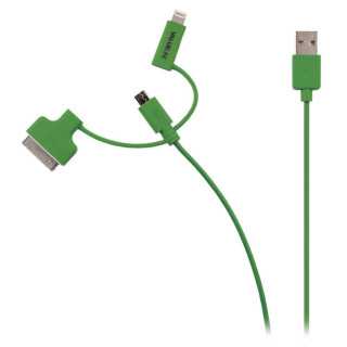 Cablu alimentare si sincronizare verde USB 2.0 - micro USB +adaptor lightning +Apple Dock 30pini 1m cupru Valueline