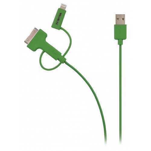 Cablu alimentare si sincronizare verde USB 2.0 - micro USB +adaptor lightning +Apple Dock 30pini 1m cupru Valueline