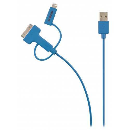 Cablu alimentare si sincronizare albastru USB 2.0 - micro USB +adaptor lightning +Apple Dock 30pini 1m cupru Valueline