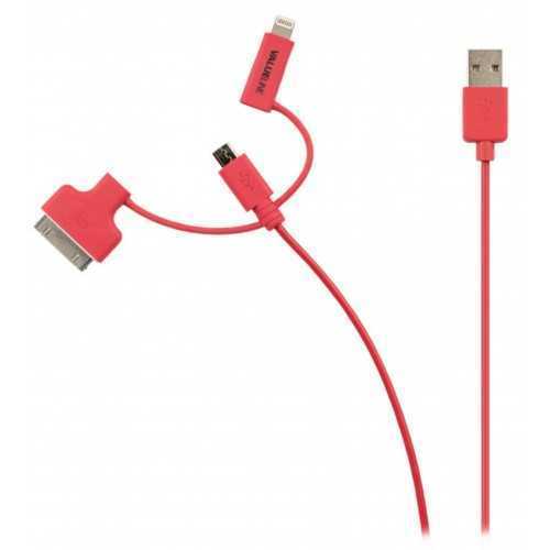 Cablu alimentare si sincronizare rosu USB 2.0 - micro USB +adaptor lightning +Apple Dock 30pini 1m cupru Valueline