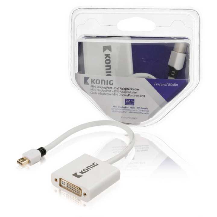Cablu adaptor Mini DisplayPort - DVI DisplayPort tata - DVI mama 0.2m alb Konig