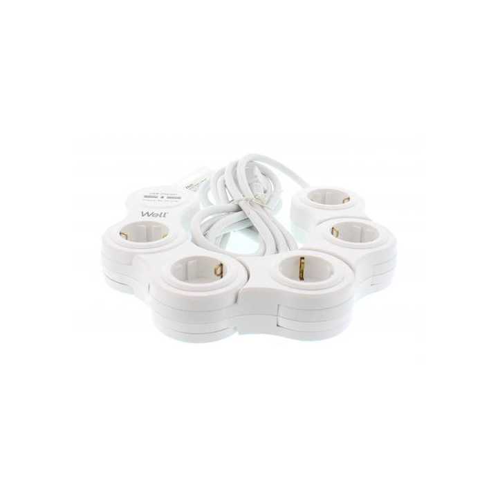Prelungitor reglabil 5 prize 5m cablu 3xG1.5mm2 3500W 16A cu incarcator USB Well