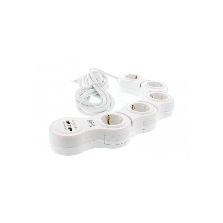 Prelungitor reglabil 5 prize 5m cablu 3xG1.5mm2 3500W 16A cu incarcator USB Well