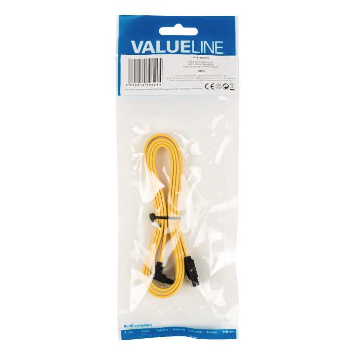 Cablu SATA 6Gb/s SATA 7pin mama cu blocare - SATA 7-pin mama 90grade cu blocare 1m galben VALUELINE