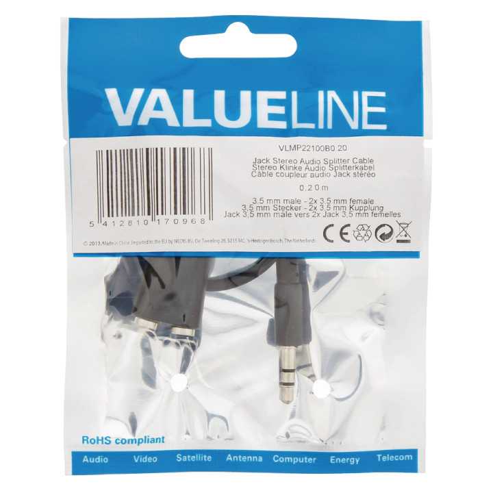 Splitter cablu adaptor audio stereo Jack 3.5 mm tata - 2x 3.5 mm Jack mama 0.2m Valueline