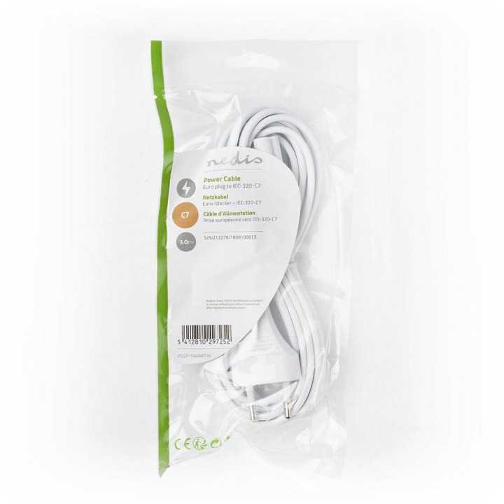Cablu alimentare Euro tata - IEC-320-C7 3m alb Nedis