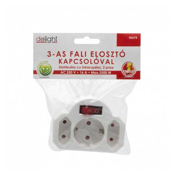 Distribuitor triplu de perete cu intrerupator