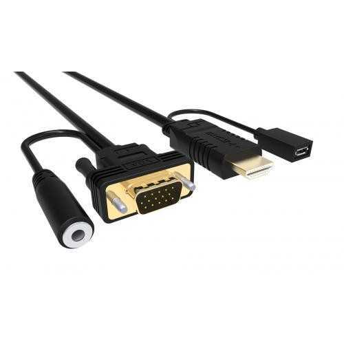 Cablu HDMI cu chip la VGA cu audio si alimentare micro USB 1.8m WELL