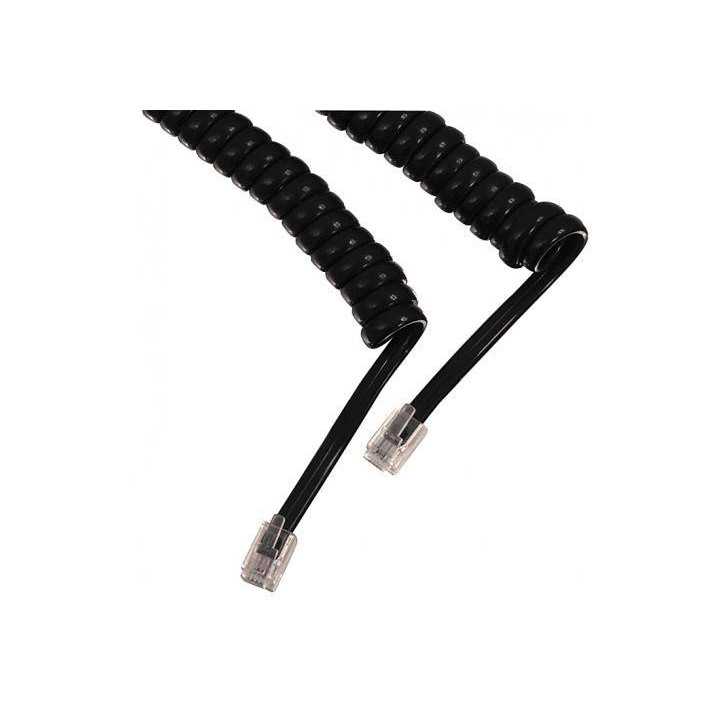 Cablu receptor telefon fix spiralat 2m RJ10 4P4C 7/0.10 CCS negru Well