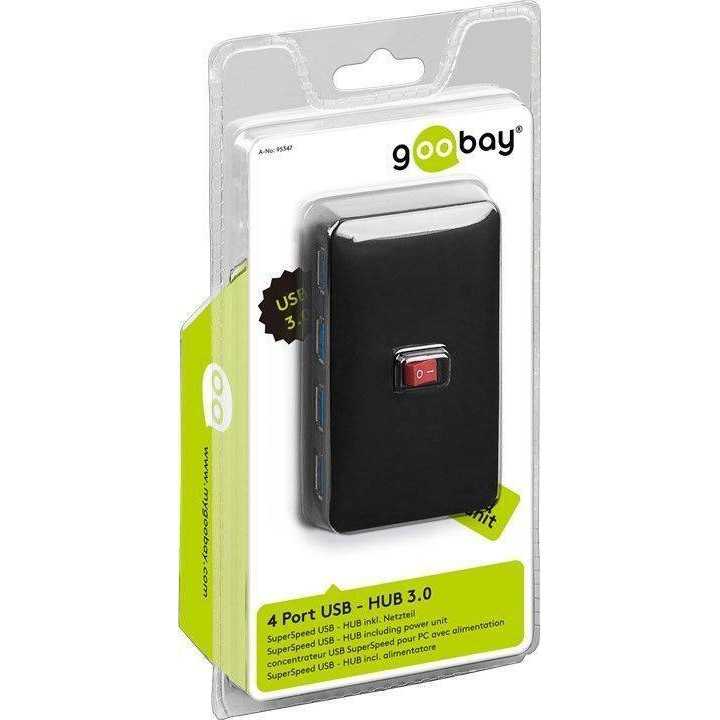 HUB USB 3.0 la 4x USB +alimentator tata-mama negru GOOBAY