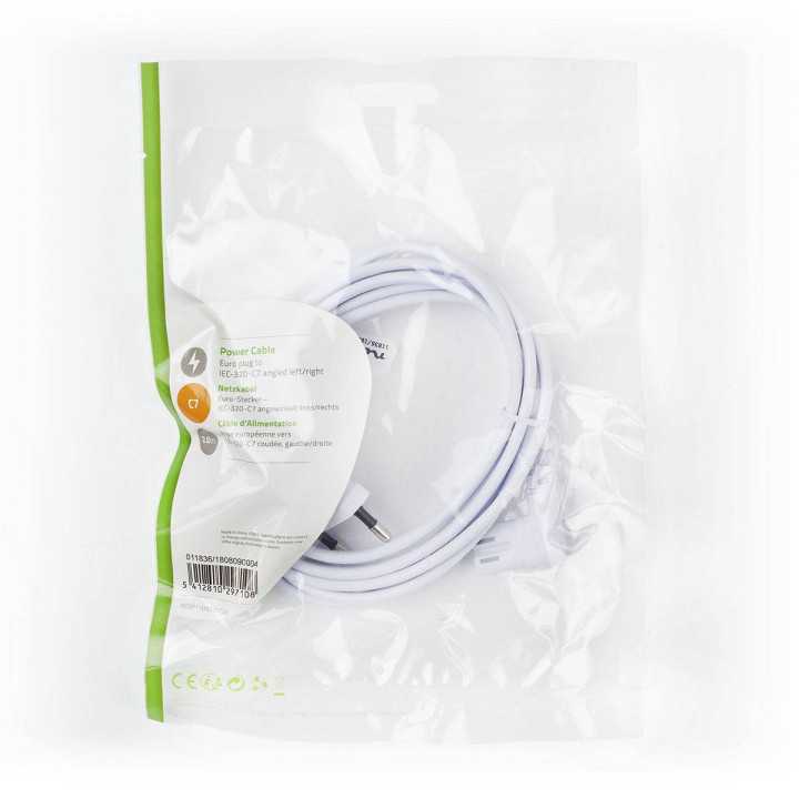 Cablu alimentare Euro tata cotit - 2 Pini IEC-320-C7 cotit 2m alb Nedis
