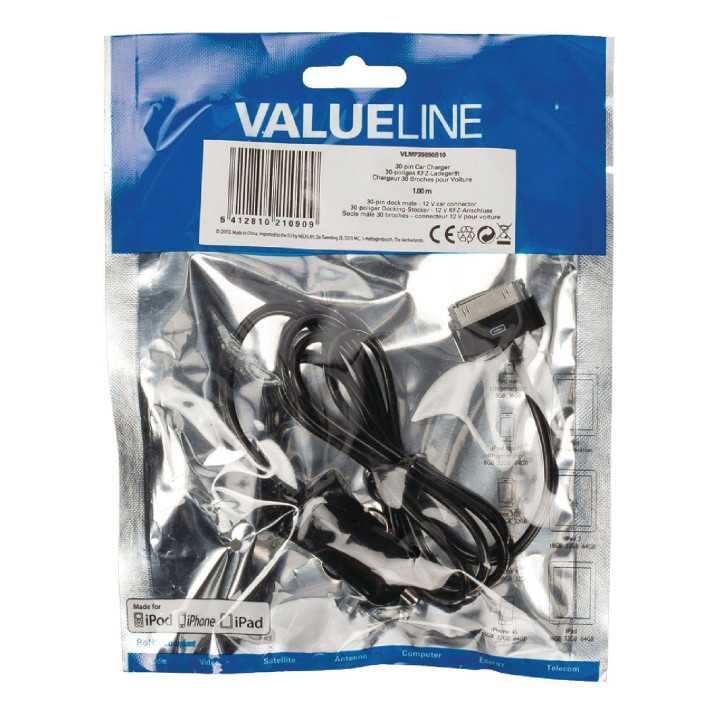 Incarcator auto 12-16V - iPhone cu 30pini 1m negru Valueline