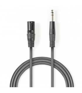 Cablu XLR stereo Nedis XLR 3pini tata - Jack 6.3 mm tata 1.5m gri