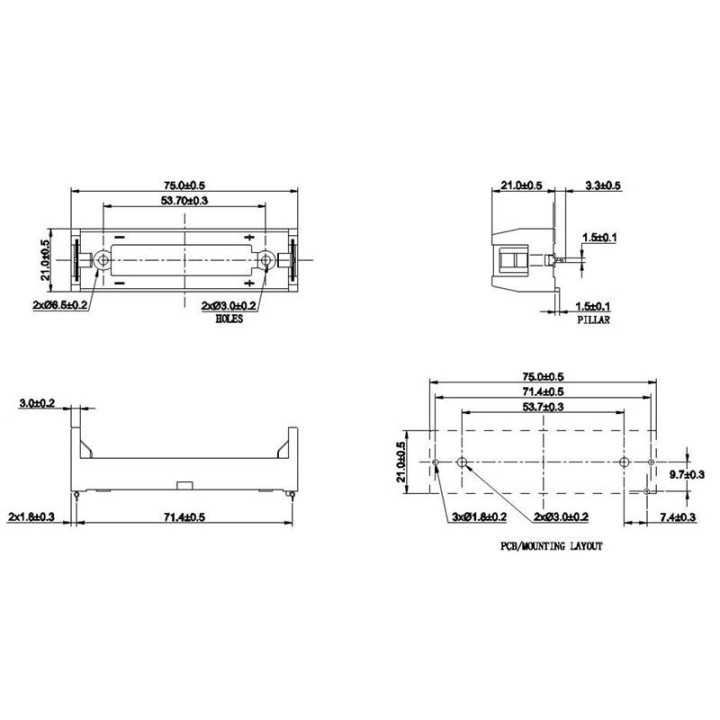 Suport acumulator MR18650 x1buc pentru PCB COMF BHC-18650-1P