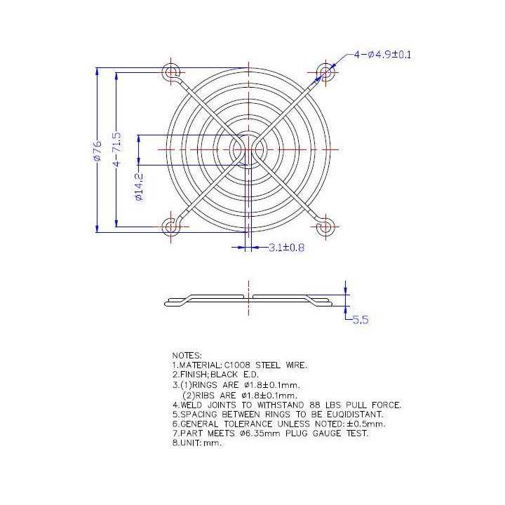Protectie 80x80mm pentru ventilator Material metal Fixare cu surub negru TQSolution
