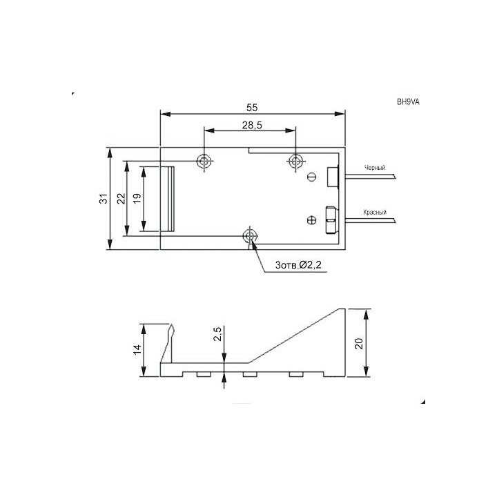 BH-9V A Suport baterie 9V 6F22 6LR61 x1buc cu terminal cablu 150mm COMF