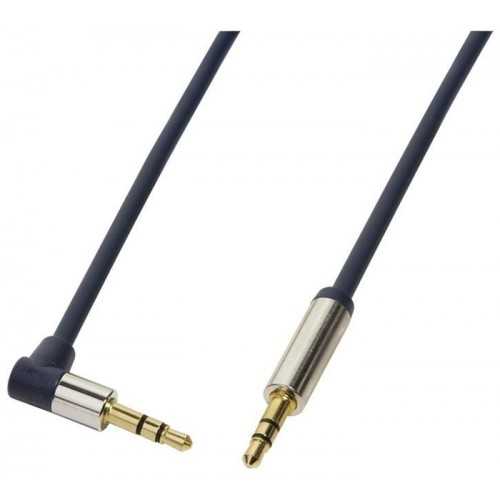 Cablu audio stereo 90 grade Jack 3.5 mm 0.75m tata-tata aurit albastru inchis carcasa aluminiu LOGILINK CA11075