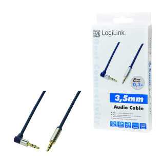Cablu audio stereo 90 grade Jack 3.5 mm 0.3m tata-tata aurit albastru inchis carcasa aluminiu LOGILINK CA11030
