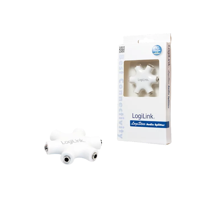 Splitter adaptor Jack 3.5 mm mama x6 stereo +cu cablu 0.2m alb LOGILINK CA1088