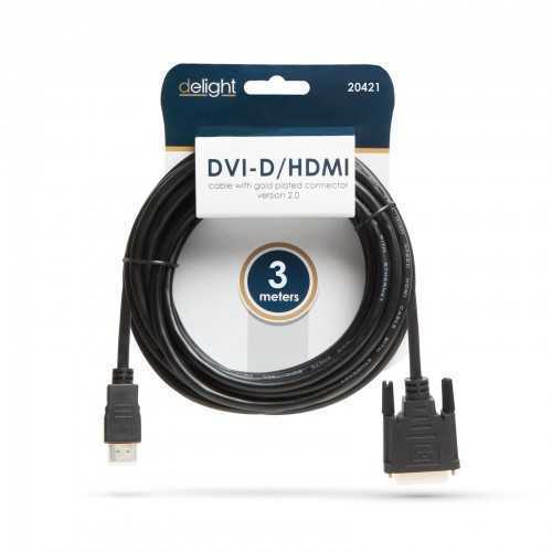 Cablu DVI-D 24+1 la HDMI 3m 10.2Gbps 2.0v aurit Delight