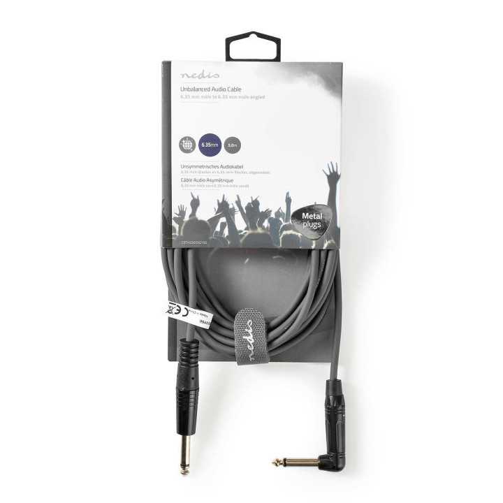 Cablu audio Jack mono 6.35 mm tata - 6.35 mm tata cotit 5m gri NEDIS