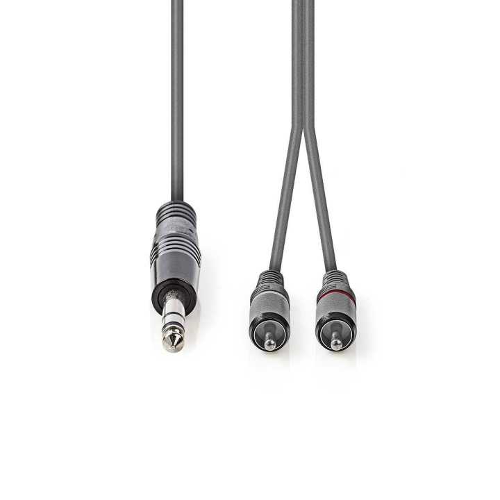 Cablu audio stereo JACK 6.35 mm tata - 2x RCA tata 1.5m gri NEDIS