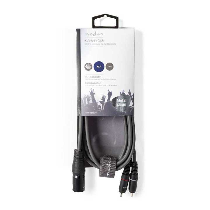 Cablu audio stereo XLR 3-Pin tata - 2x RCA tata 1.5m gri NEDIS