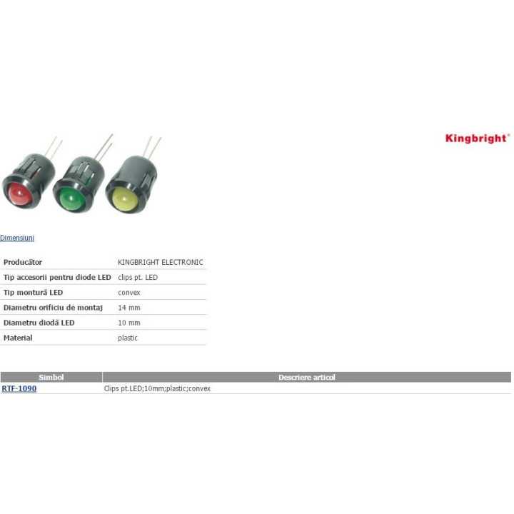 Suport pentru LED 10mm plastic convex KINGBRIGHT ELECTRONIC RTF-1090