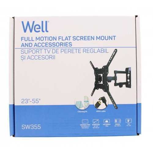 Suport TV LCD de perete 23-55 inch reglabil 3 brate cablu HDMI solutie de curatat Well