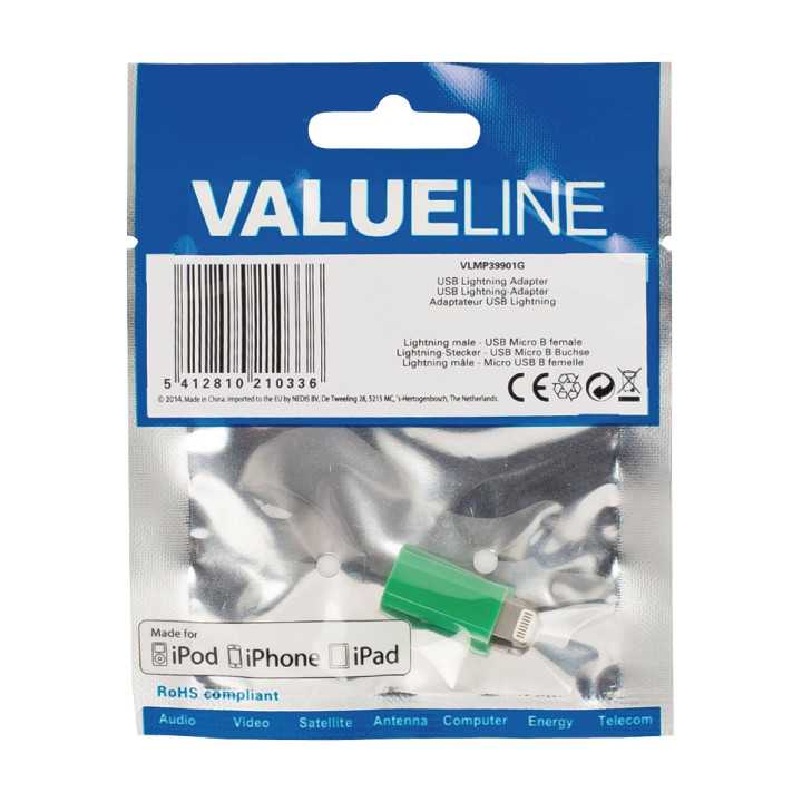 Adaptor USB Lightning tata - micro USB mama verde Valueline