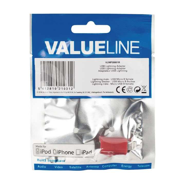 Adaptor iPhone Lightning tata - micro USB mama rosu Valueline