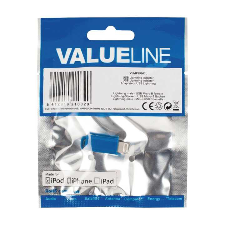 Adaptor iPhone Lightning tata - micro USB mama albastru Valueline
