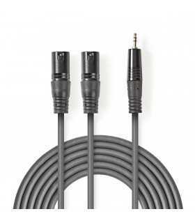 Cablu audio Stereo 2x XLR 3 Pini tata - Jack 3.5 mm tata 3m gri Nedis