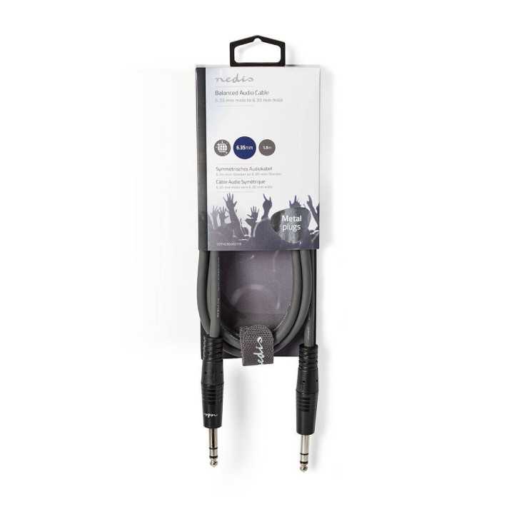 Cablu audio balansat Jack Stereo 6.35 mm tata - 6.35 mm tata 1.5m gri Nedis