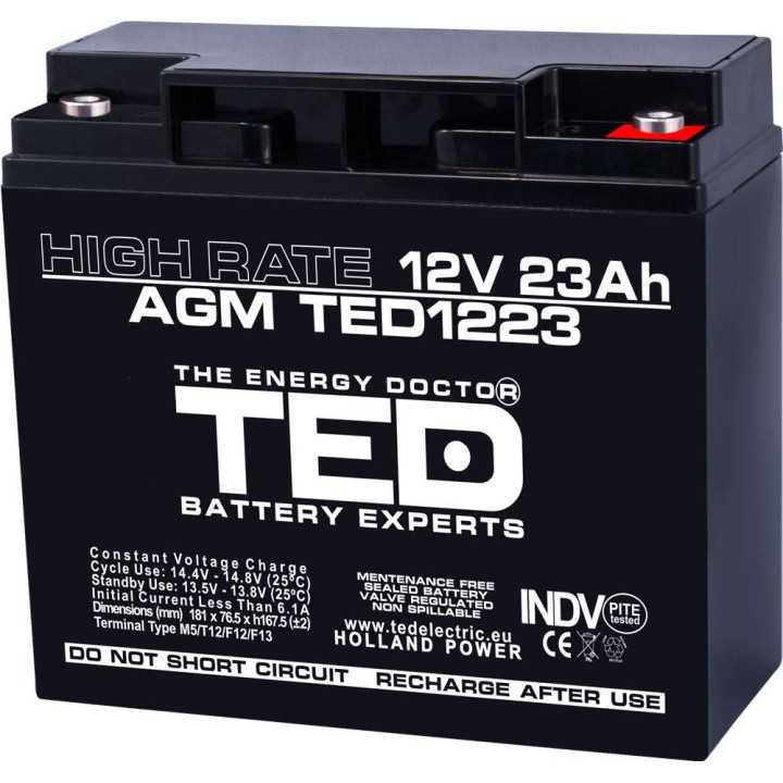 Acumulator 12V 23A AGM VRLA High Rate 181x76x167mm F3 TED Battery Expert Holland