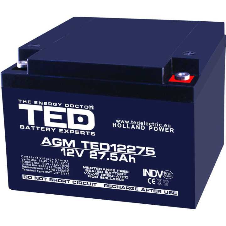 Acumulator 12V 27.5A AGM VRLA 165x175x126mm M5 TED Battery Expert Holland