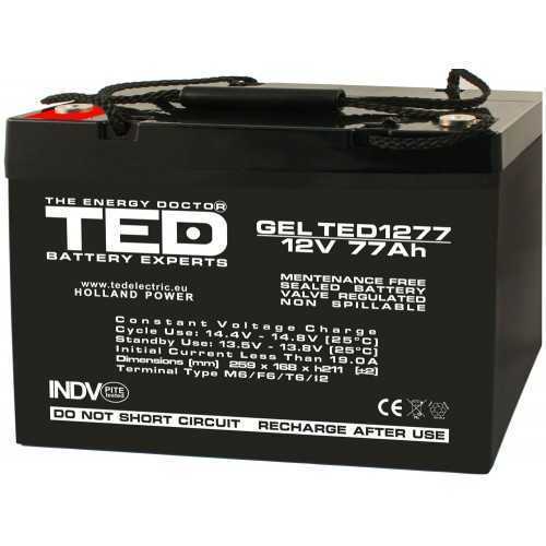 Acumulator AGM VRLA 12V 77A GEL dimensiuni 260x167xh210mm M6 TED Battery Expert