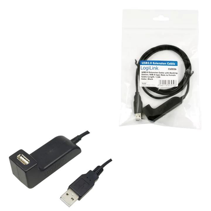 Cablu USB 2.0 A soclu mama - USB A mufa tata nichelat 1.5m negru LOGILINK