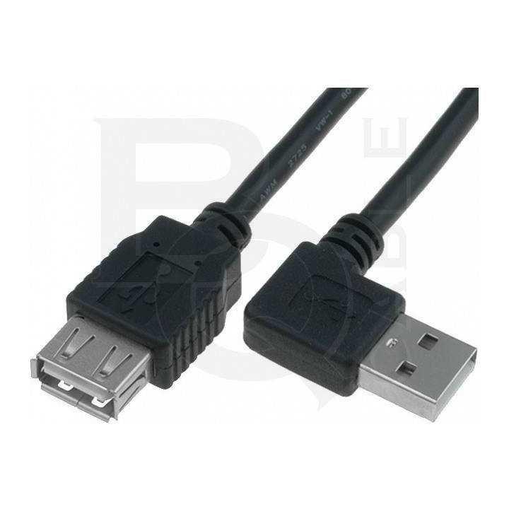 Cablu USB 2.0 A soclu mama - USB A mufa tata in unghi 1.8m negru BQ CABLE